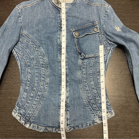 BELSTAFF Denim Moto Women’s Fitted Edgy Jean Jacket Y2K Denim XS-S - Picture 9 of 15